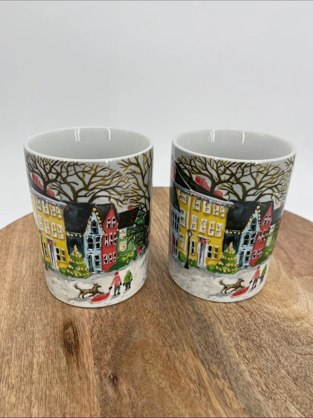Pottery Barn Discontinued Winter Village Mugs Christian Holiday-Set of 2